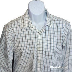 Banana Republic Men's L Slim Fit Blue and White Check Pattern Dress Shirt EUC
